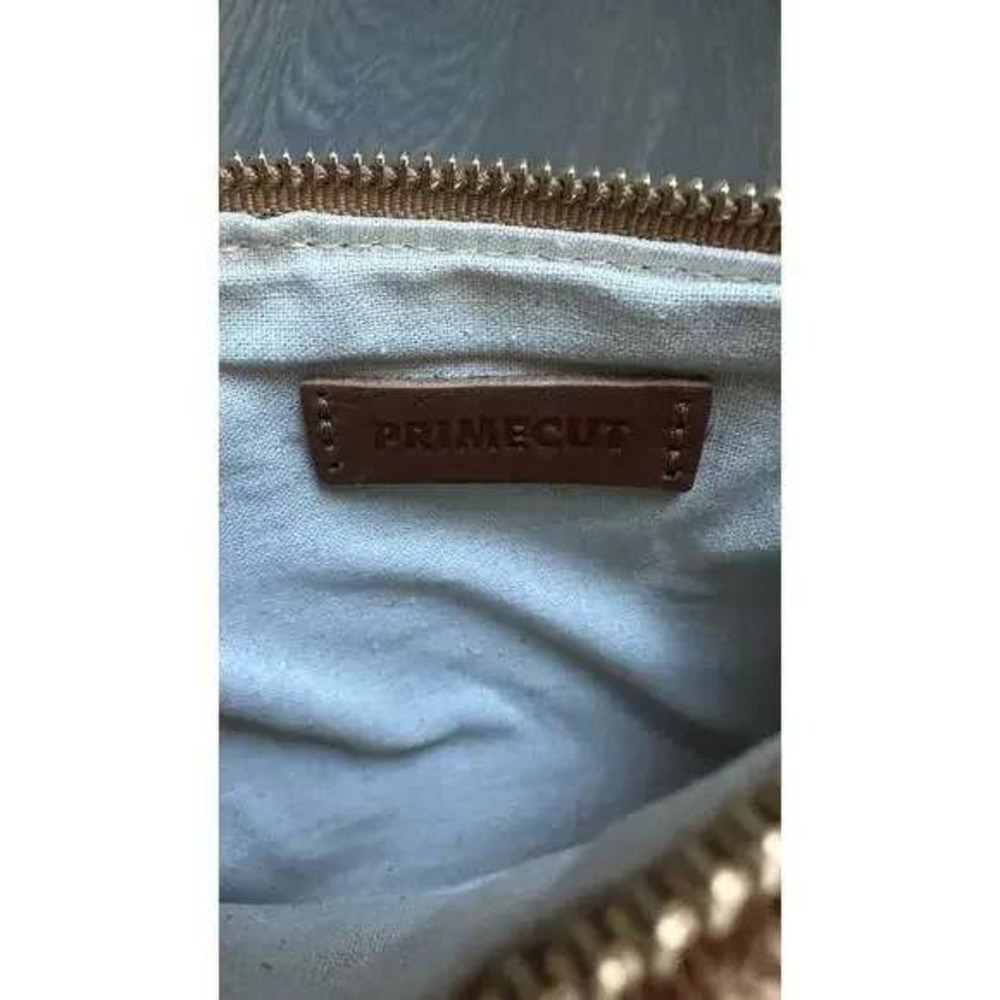 NWT PRIMECUT COGNAC CHECKERED LEATHER POUCH CLUTCH SUEDE HANDMADE MADE IN USA - Picture 4 of 6
